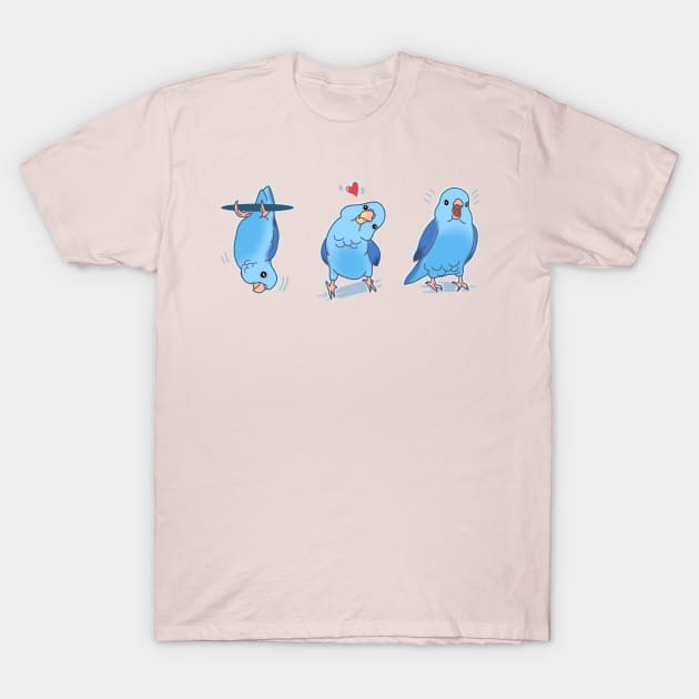 Three Blue parrotlet doodles T-Shirt by FandomizedRose